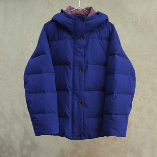 云芝元 进口纯棉日晒干深蓝色95白鹅绒连帽保暖羽绒服2701M 新冬款