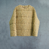 云芝元 新冬款 进口浅卡其色印花灯芯绒全棉圆领棉服套头棉衣0803M