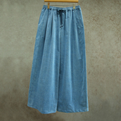 云芝元 3001 设计师秋冬款 天蓝色丝棉灯芯绒全松紧腰休闲阔腿裤