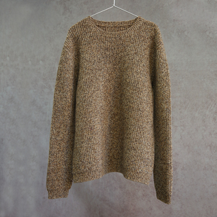毛衣外套1225M 纯羊毛花咖圆领套头横机针织男女同款 云芝元 新冬款