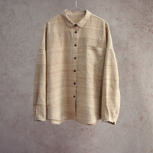衬衫 原麻色柞蚕丝亚麻翻领手缝线大衬衣女士长袖 26春款 云芝元