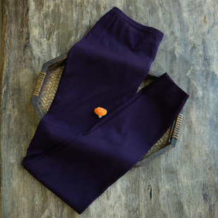 云芝元 德国扬子精纺紫色纯羊毛横机针织全松紧腰打底裤2758-M