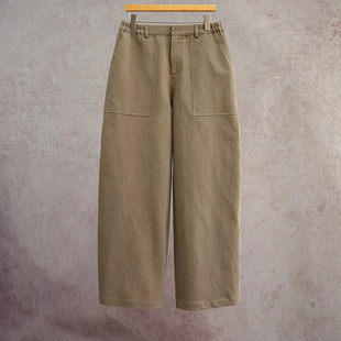 26春季 半松紧腰休闲法工裤 新款 裤 棉和纸碧纹染卡其黄色工装 云芝元