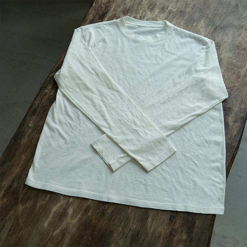 云芝元 白色羊毛棉针织圆领长袖基础打底舒适简约休闲女T恤1621M