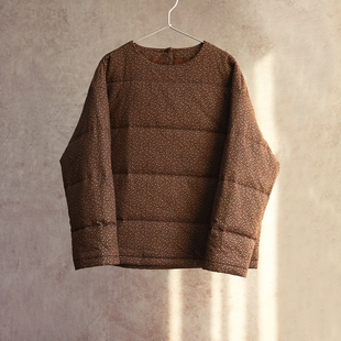 2201 进口咖色印花全棉圆领棉服套头棉衣套头衫 新冬款 云芝元