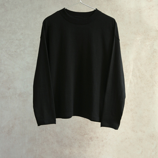 1317M 黑色纯棉圆领落肩高捻针织电脑横机休闲套头衫 云芝元 新冬款