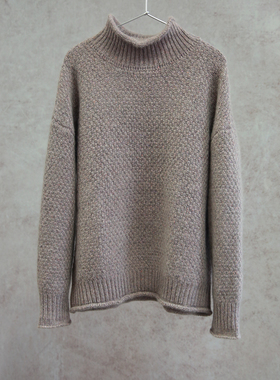 云芝元冬款纯羊绒淡紫粗纺花纱落肩桂花针卷边领羊绒套头衫1221M