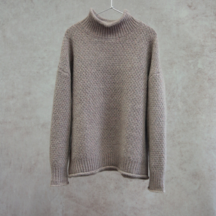 1221M 纯羊绒淡紫粗纺花纱落肩桂花针卷边领羊绒套头衫 云芝元 冬款