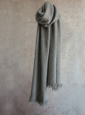 云芝元 新冬款纯羊绒大肚纱流苏围巾深灰色保暖披肩围巾2133-M