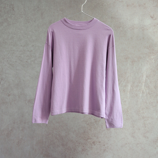 云芝元 冬款雾紫色纯棉圆领落肩高捻针织电脑横机休闲套头衫1317M