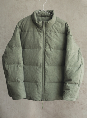 云芝元新冬款日晒干亚麻棉菘绿立领宽松95白鹅绒拉链羽绒服2001-M