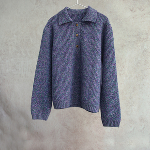 外套2171 美利奴羊毛紫绿花纱POLO横机针织套头衫 新冬款 云芝元