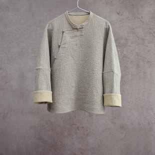 立领复古文艺气质上衣1801 灰色木棉亚麻中式 设计师冬款 云芝元