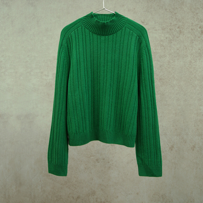 云芝元 秋冬新款康赛妮森林绿色高领纯羊绒马鞍肩套头衫0301-M