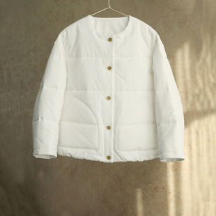 棉衣女士棉服外套0503 棉服白色色织全棉圆领短款 新冬款 云芝元