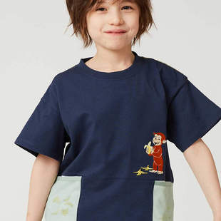 graniph 好奇猴乔治全棉刺绣小口袋儿童T恤 男女同款 G1-1
