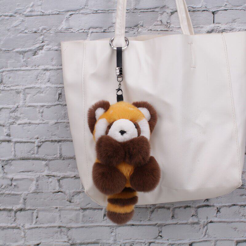 整只浣熊真毛獭兔毛包挂件手工可爱风卡通箱包挂饰便携款节日礼物