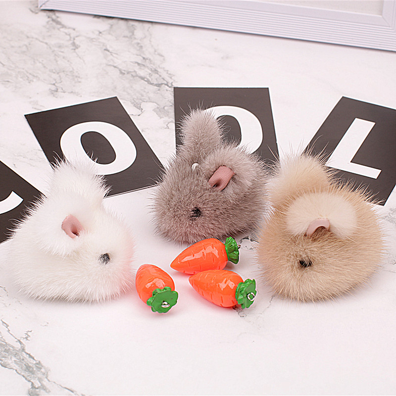 mini兔）水貂毛小兔子挂件萌兔包饰品迷你款手机挂饰车钥匙扣可爱