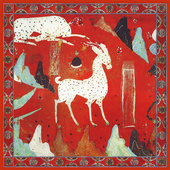 53cm春秋民族风仿真丝小方巾装 饰敦煌壁画印花领巾中国风丝巾斜纹