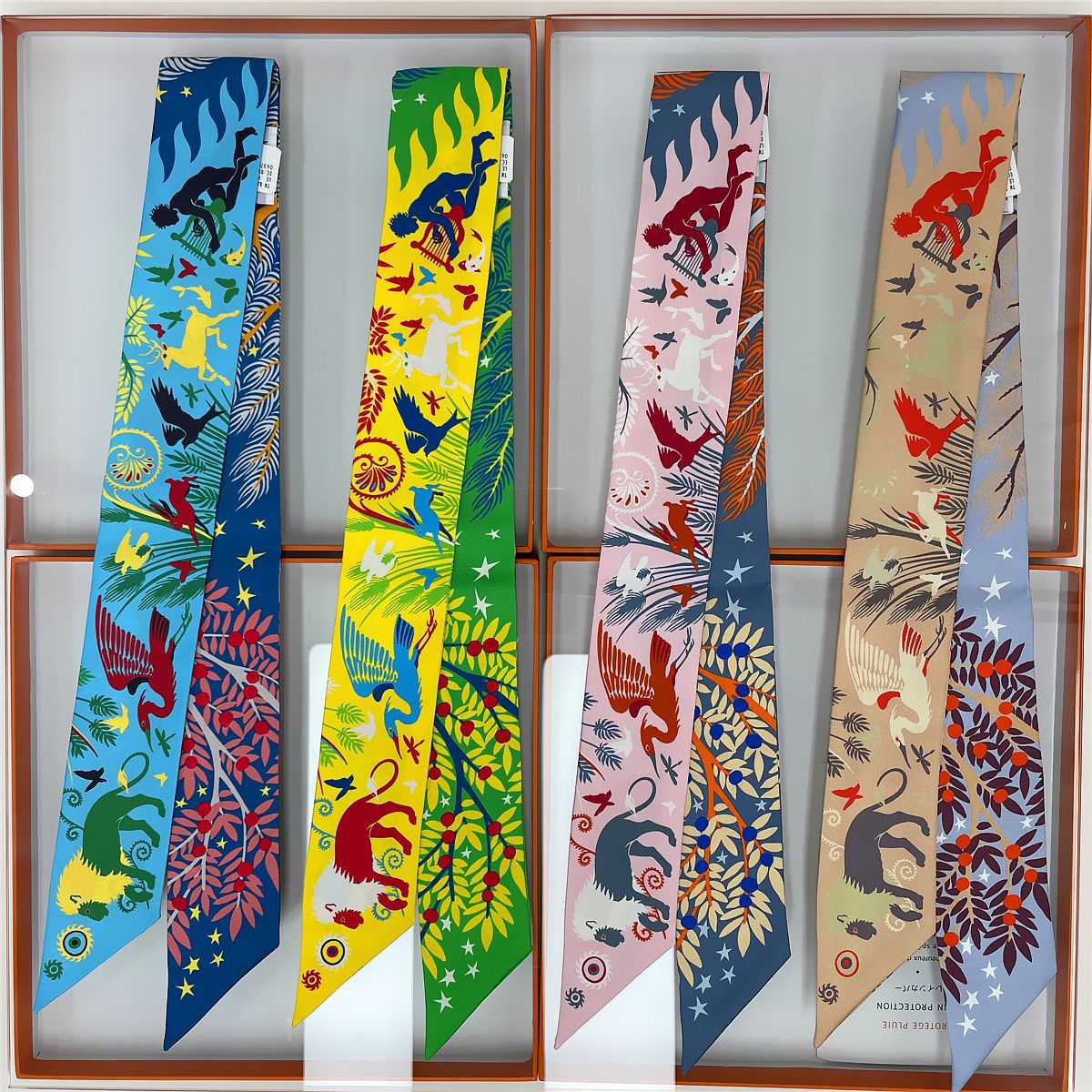 欧美真丝飘带长条窄丝巾丛林动物领巾发带百搭潮流缠包长丝带围巾