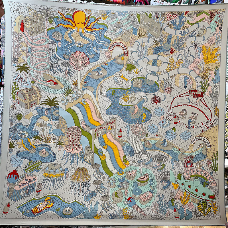 秋冬仿丝毛130cm大方巾游梦园印花装饰保暖围巾披肩手工卷边多功