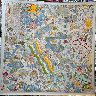 秋冬仿丝毛130cm大方巾游梦园印花装饰保暖围巾披肩手工卷边多功