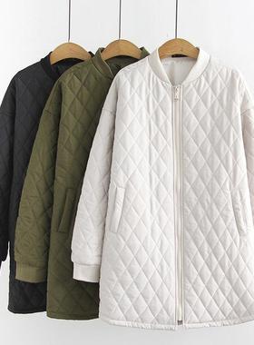 CZ215胖妹妹加肥特大码薄棉衣中长款薄棉外套立领棒球棉服冬230斤