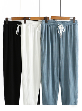 L2216胖妹妹mm大码裤子夏薄冰丝垂感八分裤弹力高腰宽松小脚200斤