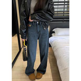 HM6557胖妹妹mm大码加绒加厚直筒裤女冬高腰遮胯显瘦小个子九分裤