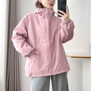 加棉外套女胖妹妹大码 薄棉棉衣2026春连帽冲锋衣休闲夹克二棉显瘦