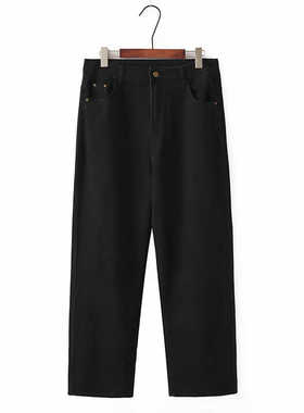 AZ10271胖妹妹mm大码黑色直筒牛仔裤女秋高腰弹力宽松显瘦长拖地