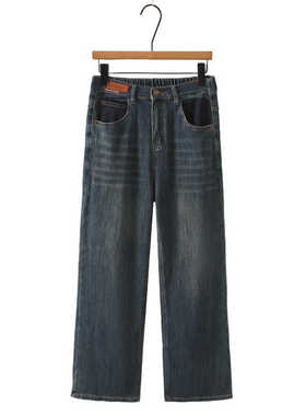 HM6529胖妹妹mm大码牛仔直筒裤秋复古拖长裤宽松显瘦窄版高腰弹力