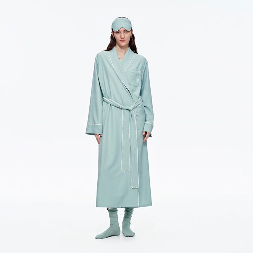 2026睡袍女定制秋冬新款晨袍条纹收腰浴袍长款睡衣订制家居服女a1
