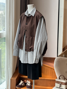 进口亚麻棉材质 轻户外马甲 廓形结构设计感上衣