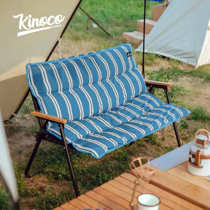 Kinoco Outdoor户外露营折叠双人椅多功能收纳 迷彩蓝白条纹靠垫