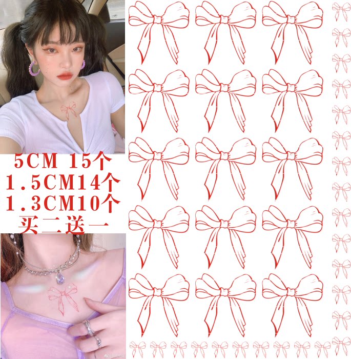 网红蝴蝶结ins风 纹身贴可爱少女小清新 锁骨手指 性感防水女持久