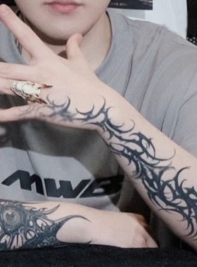 草本果汁铁荆棘纹身贴纸Capper张砚拙手臂同款防水持久仿真花臂男