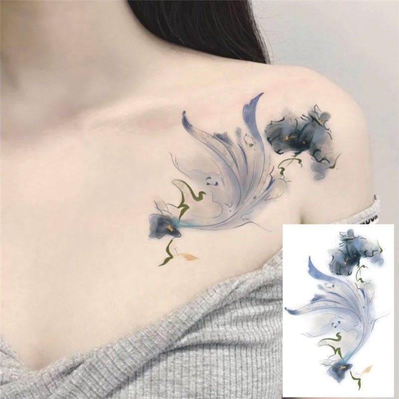 锁骨手臂蓝色渐变荷花花朵纹身贴唯美女生个性女孩纹身贴防水持久,家居饰品,其他贴饰,淘宝优惠券,粉丝福利购,淘宝优惠卷