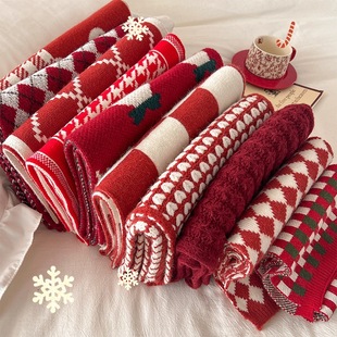 2025新安哥拉红围巾女冬圣诞搭配针织披肩保暖软糯氛围感学生围脖