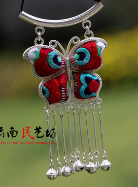 女混合材质手工刺绣项链吊坠