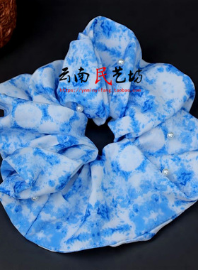 新中式蝴蝶结蓝色大肠发圈
