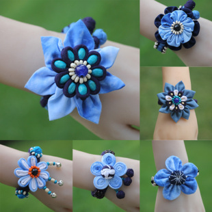 云南丽江大理古城纯手工扎染布艺手链民族风旅拍手饰蓝白清新饰品