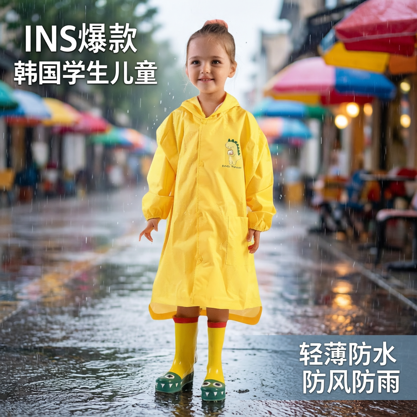 INS爆款韩国学生儿童立体恐龙雨衣男女宝宝幼儿园轻薄防水雨披