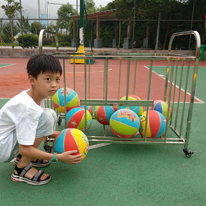 幼儿园篮球收纳架学校幼儿园置球架移动不锈钢球车上下活动门球筐