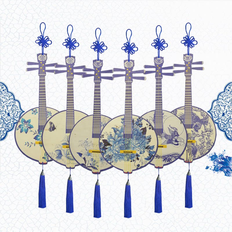 幼儿园吊饰中国风木质青花琵琶月琴教室装饰环创挂饰学校乐器挂饰