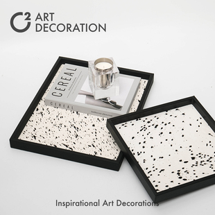 意式轻奢现代简约马毛装饰托盘样板间装饰品摆件