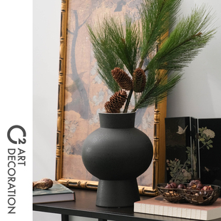 宋式美学陶瓷花瓶样板间酒店售楼处玄关书柜高档红色装饰摆件