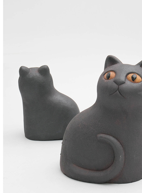 侘寂中古风新品坐姿水泥猫咪装饰品摆件