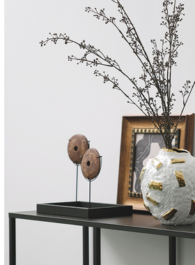 现代中式宋风轻奢陶瓷金片纹花瓶样板间售楼处酒店花器花艺摆件