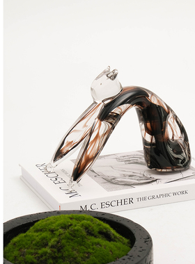 手工琉璃玻璃抽象慵懒猫摆件样板间售楼处书柜茶几床头柜装饰品